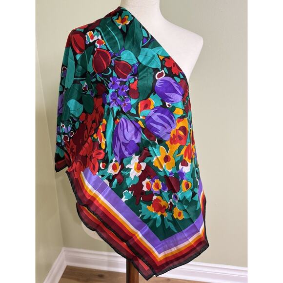 Lilian Vernon 100% Silk Multicolor Floral Square Scarf Wrap Handkerchief - Picture 1 of 8
